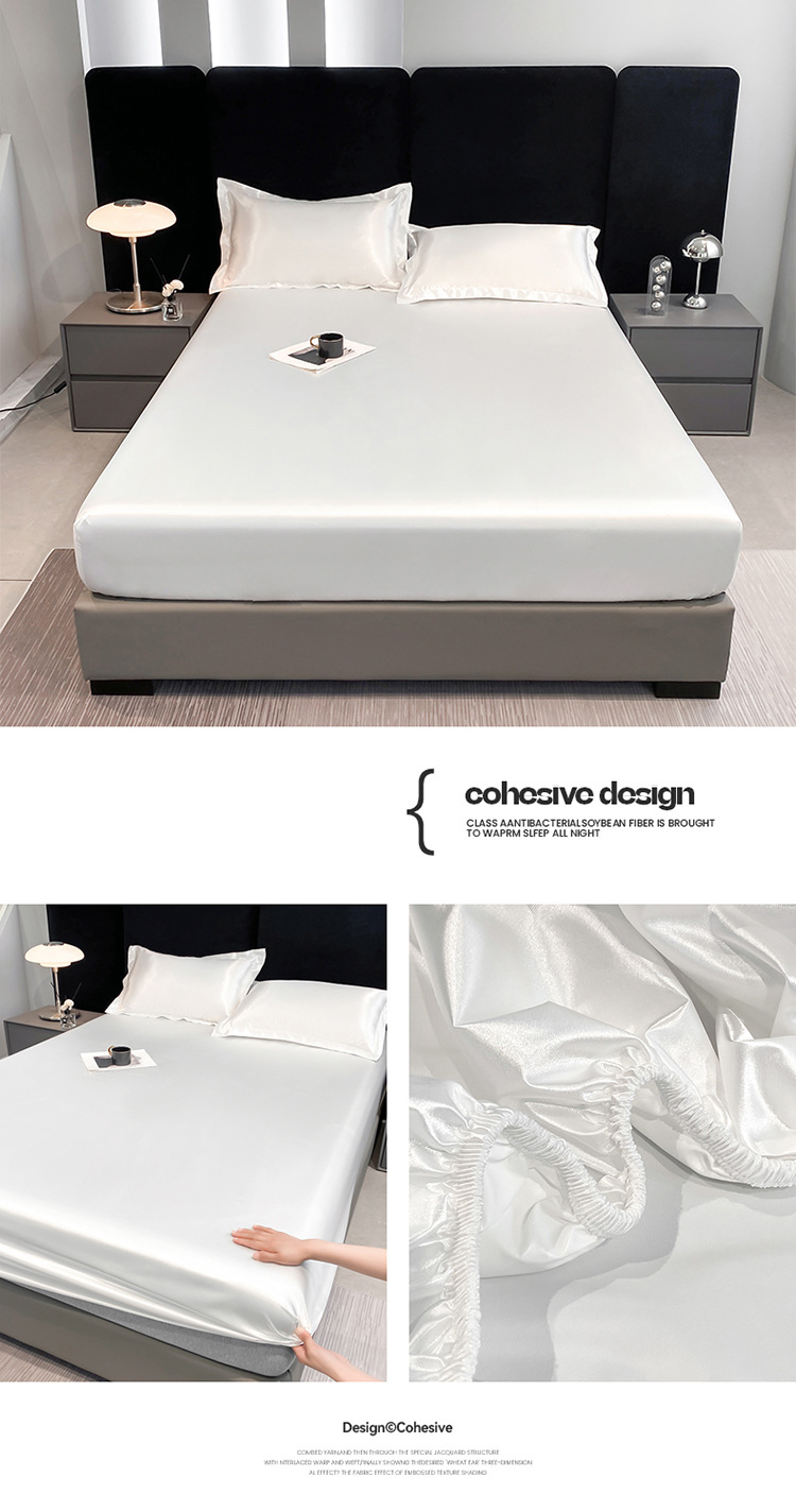 Drap de lit rafraîchissant effet satiné – Protège-matelas antidérapant en soie glacée (couleur unie)_voghion.com