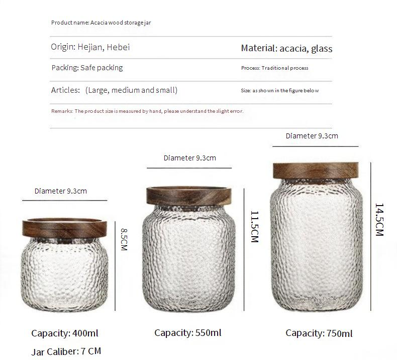Vorratsdose aus gehämmertem Glas mit Deckel aus Akazienholz – luftdichter Behälter für Kaffee, Tee, Gewürze und Trockenwaren (dekoratives Schneeflockenmuster)_voghion.com
