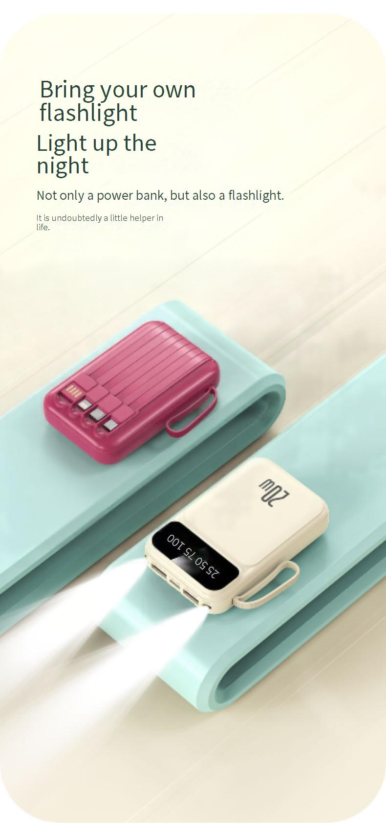 Tragbare Powerbank mit 20.000 mAh und integriertem Kabel, kompakt und leicht, benutzerdefiniertes Logo, schnelles Laden, PD3.0, ABS+PC-Gehäuse, reisefreundlich_voghion.com