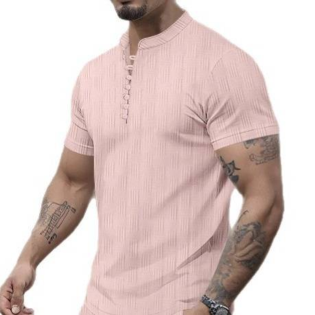 Polo de punto jacquard para hombre: camiseta informal de manga corta para verano (tallas S-XXL, negro, azul, caqui, blanco y rosa)_voghion.com