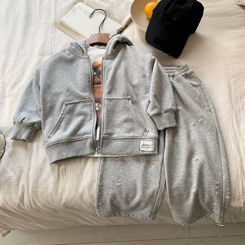 Conjunto deportivo para niño: sudadera con capucha y pantalón deportivo de dos piezas, traje deportivo de algodón suave para niño y niña (3-8 años, 100-140 cm)_voghion.com