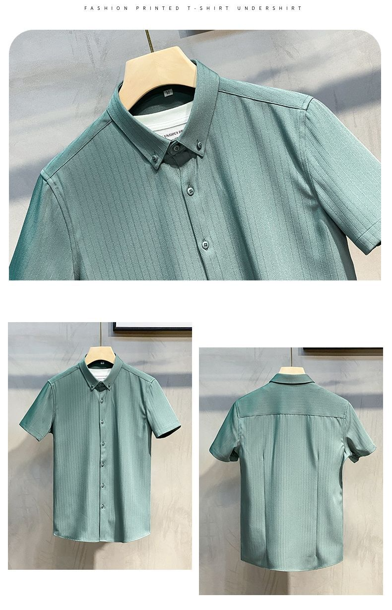 Herrenbekleidung, knitterfreies Kurzarmhemd, atmungsaktive Leinenmischung, bequem, stilvoll, Business-Freizeitkleidung (Weiß, Grün, Schwarz, S-4XL)_voghion.com