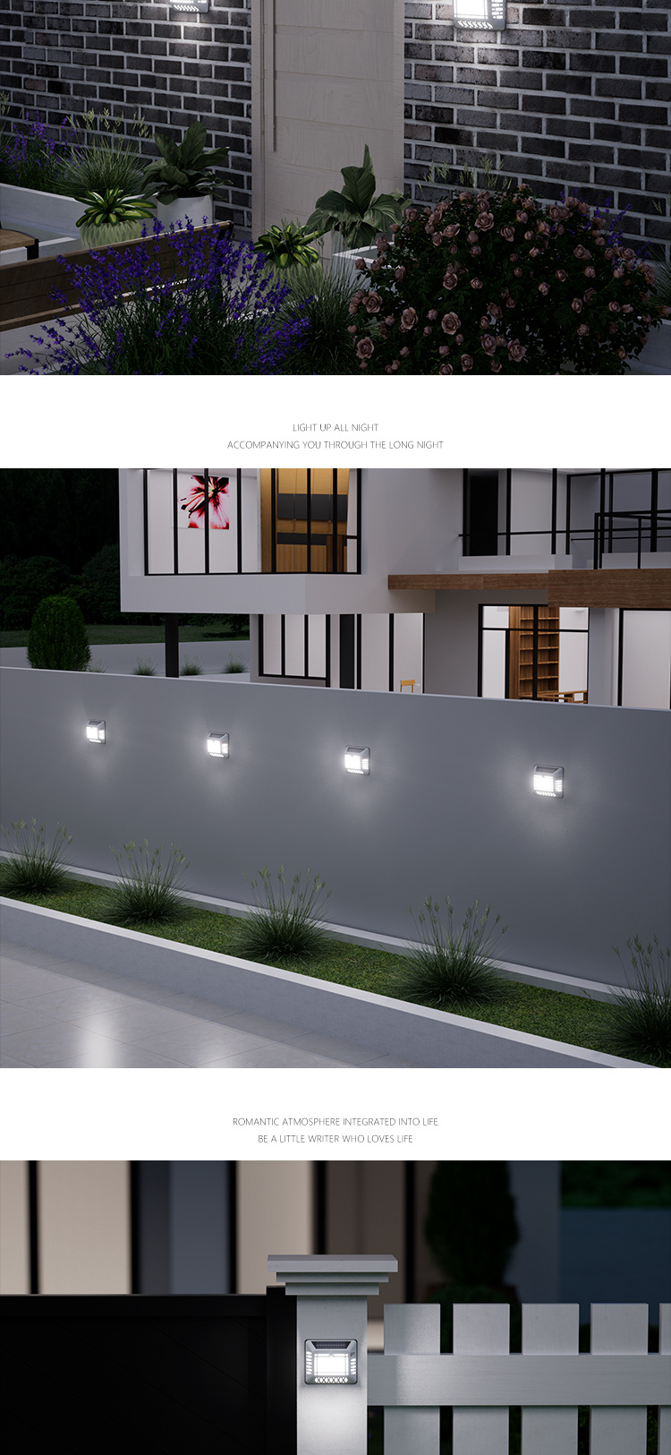Zonne-wandlamp met afstandsbediening en bewegingssensor, waterdichte buitenverlichting voor terras, tuin en balkon, LED-wandlamp op zonne-energie_voghion.com