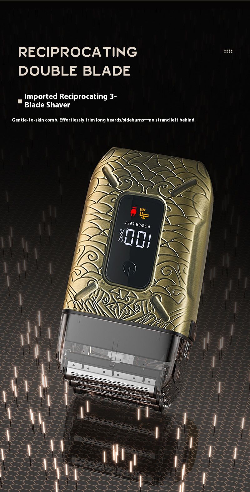 Professional Wet/Dry Electric Shaver – 3D Floating Heads, LED Display, 60-Min Runtime, Full Washable For Men’s Beard & Body Grooming (Bronze)_voghion.com