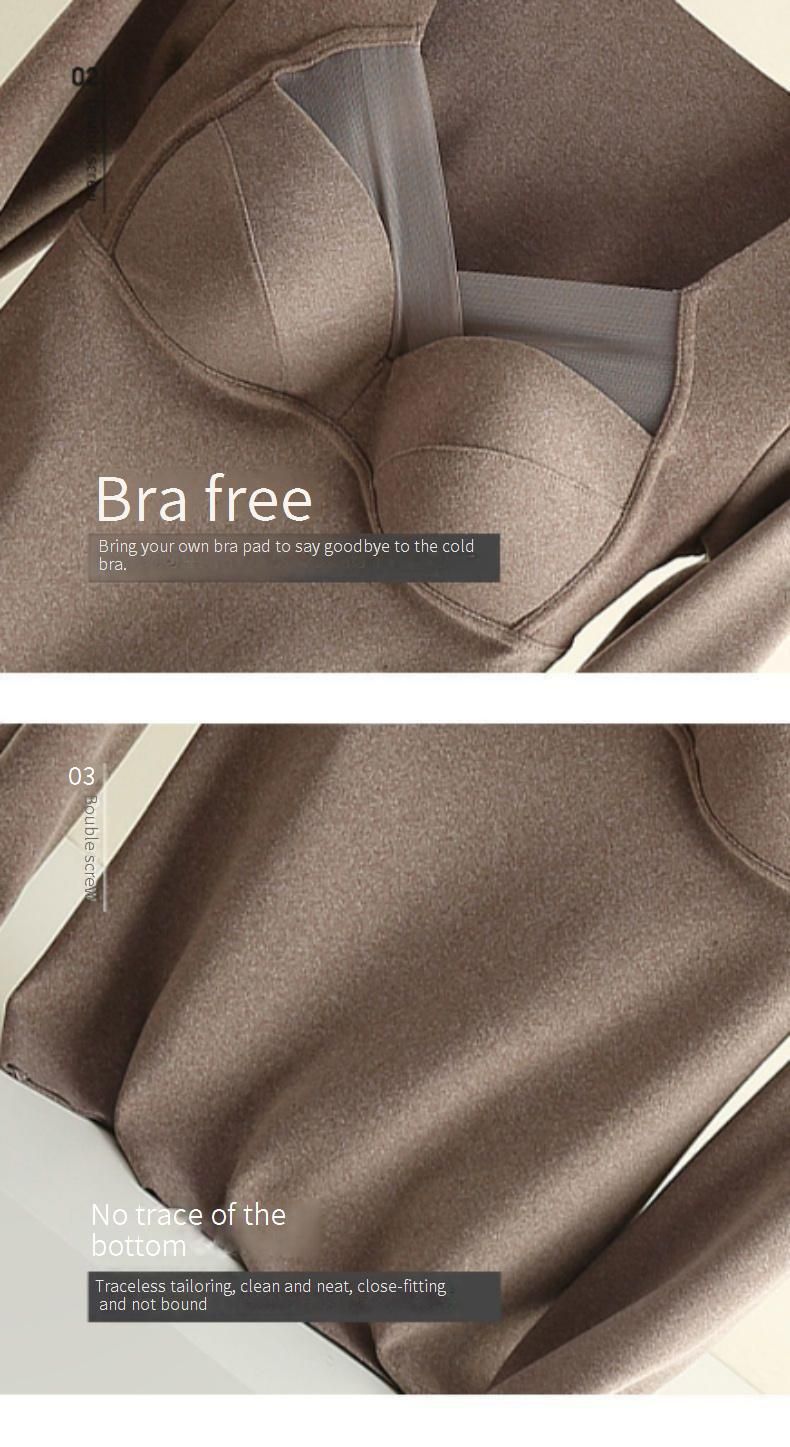 Thermal Underwear For Women With Built-in Bra - Fleece Lined, Seamless, V-Neck, Slim Fit, Long Sleeve Winter Base Layer_voghion.com