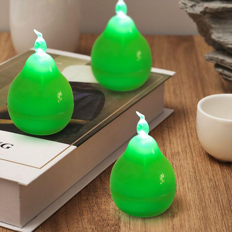 Bougie LED sans flamme – Forme réaliste de poire et de pomme, à piles, décoration de fête d'Halloween et de Noël, centre de table pour la maison_voghion.com
