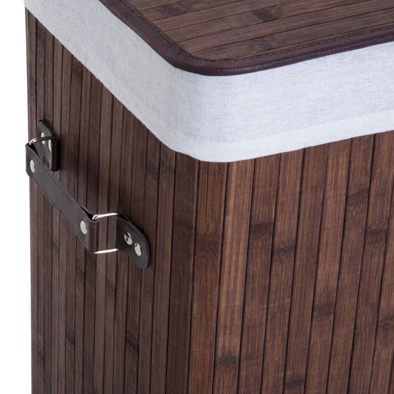 Panier à linge avec plateau 72L, porte-linge à vaisselle, sac à linge en bambou avec Griffen brun foncé 40x30x60cm_voghion.com