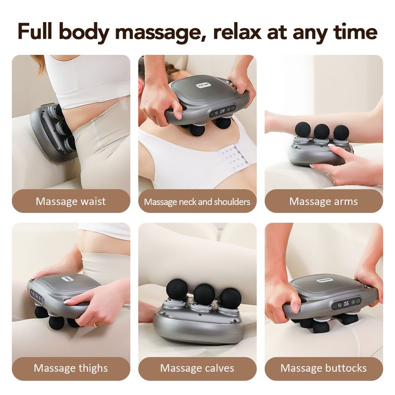 Faszienmassagepistole mit sechs Köpfen, Hochfrequenz-Vibrationsmassagegerät für tiefes Gewebe, für Körper, Rücken, Taille, Nacken, Beinmuskulatur_voghion.com