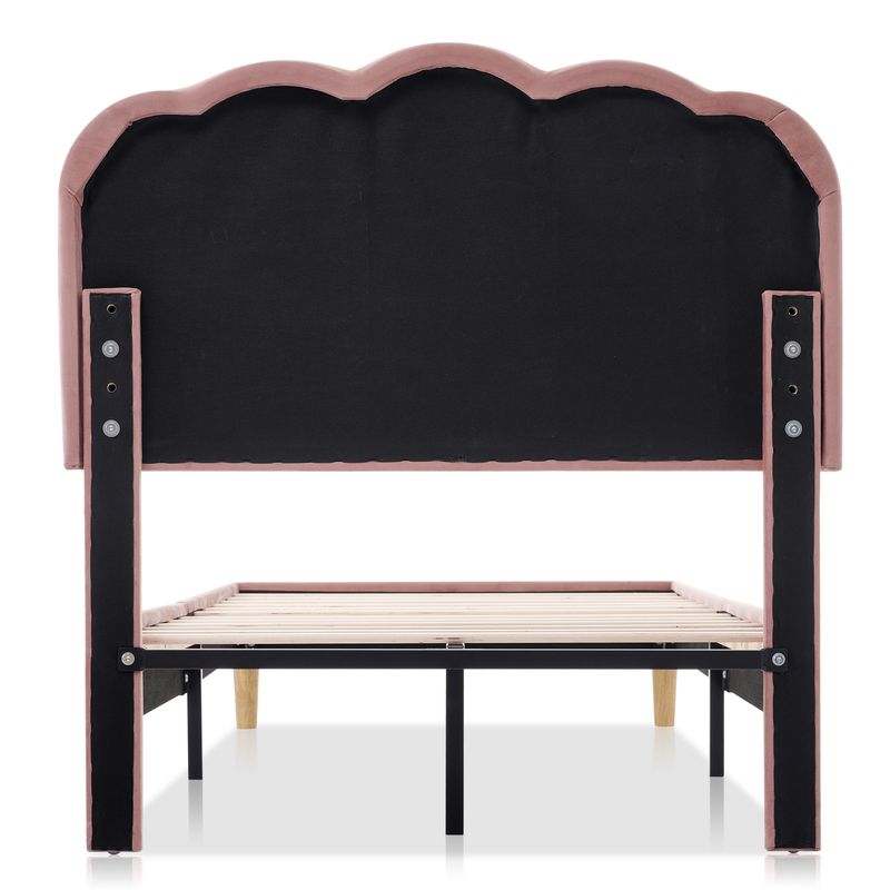 Cadre de lit simple en velours rose 90 x 190 cm avec éclairage LED, tête de lit et sommier à lattes réglables, lit enfant rembourré pour chambre ou chambre d'amis_voghion.com