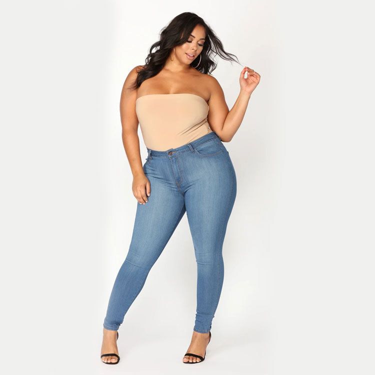 Plus Size Women's Fashion High Stretch Denim Small Leg Pants Women_voghion.com