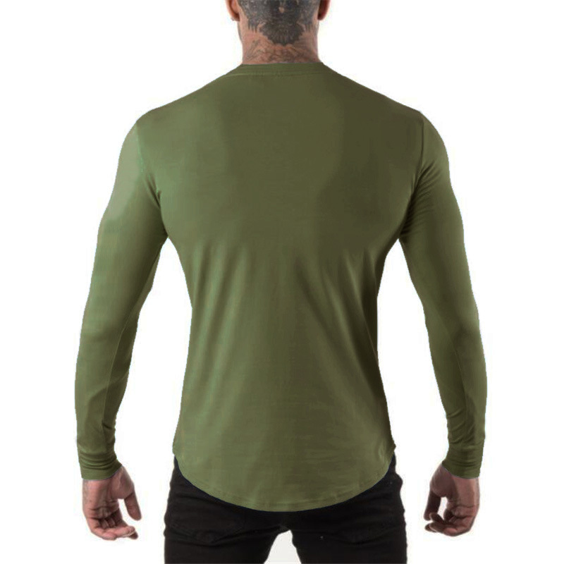 Erkek pamuklu spor fitness uzun kollu tişört koşu antrenmanı temel tişörtü_voghion.com
