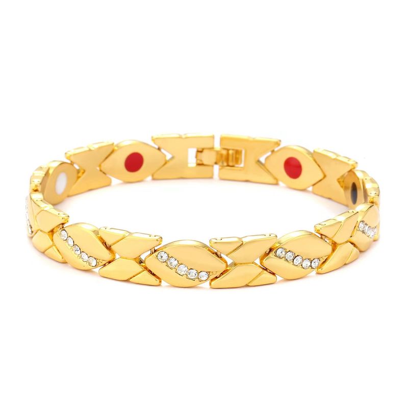 Bracelet réglable magnétique Yunjin New Leaf incrusté de diamants en cuivre rouge antique brossé_voghion.com