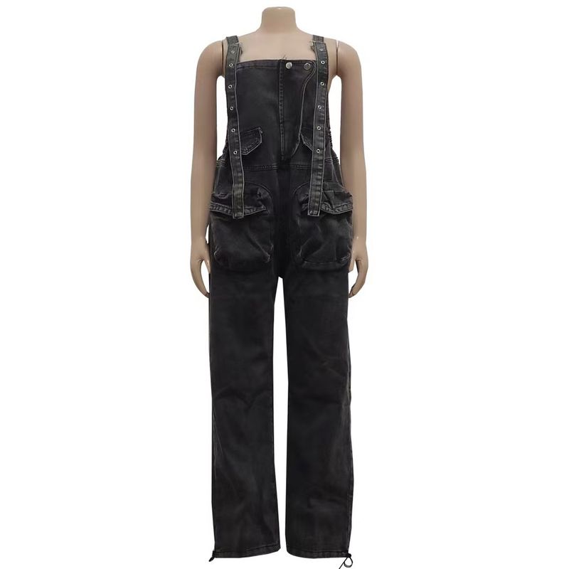 Abbigliamento da donna Moda All Match Salopette larga in denim a gamba larga_voghion.com