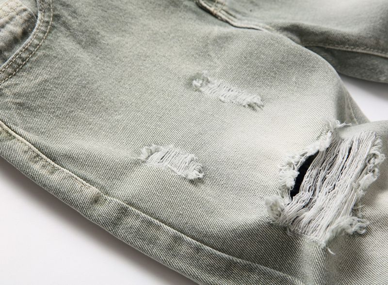 Kids’ Clothing Boys Non Elastic Straight Leg Ripped Green Trousers Mid Waist Spot Jeans Four Seasons_voghion.com