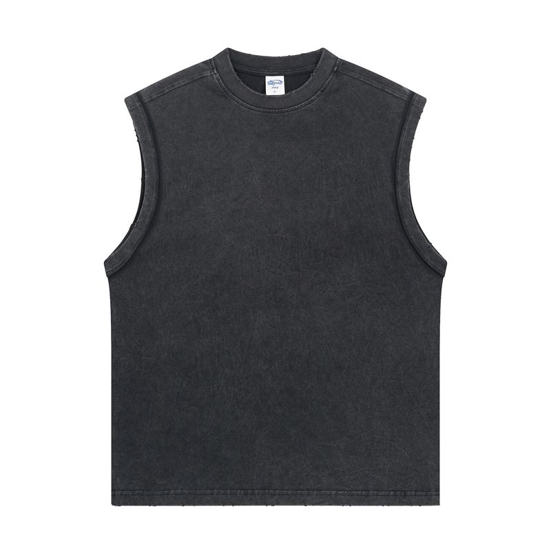 Batik Edged Vest Men's Vest Patch Splicing Printing Washing Water Retro Sleeveless T-shirt_voghion.com