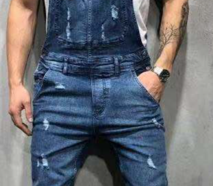 Men's Denim Ripped Trousers Bib Pants_voghion.com