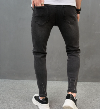 Men's Ripped Patch Jeans Stretch Pants_voghion.com