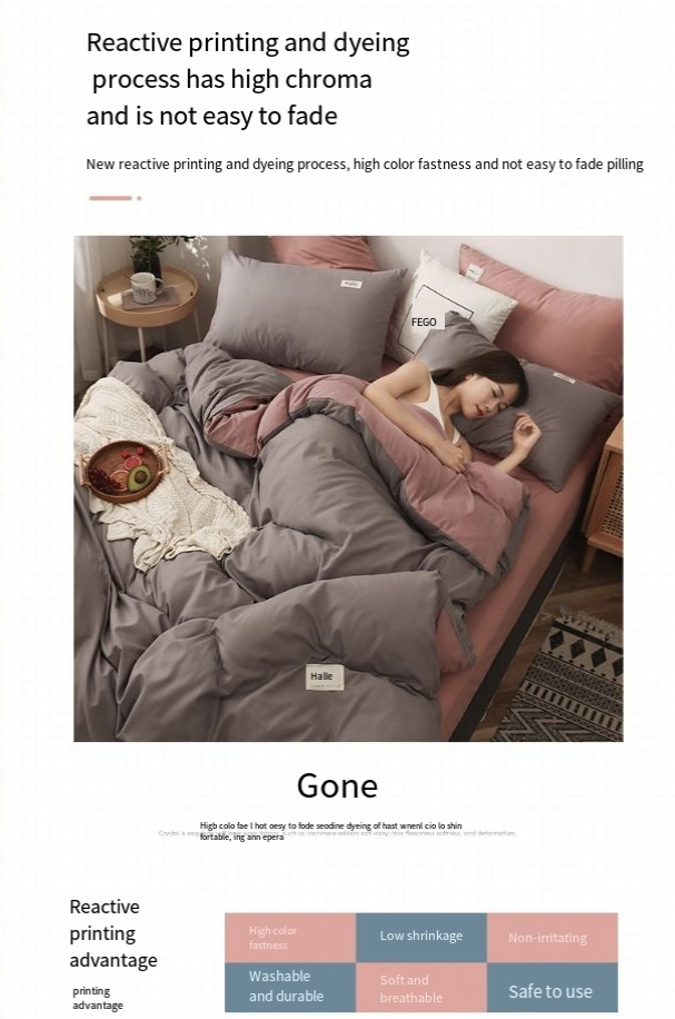 solid color washed cotton four piece set brushed quilt cover 1.8 meters bedding student three piece set 4_voghion.com