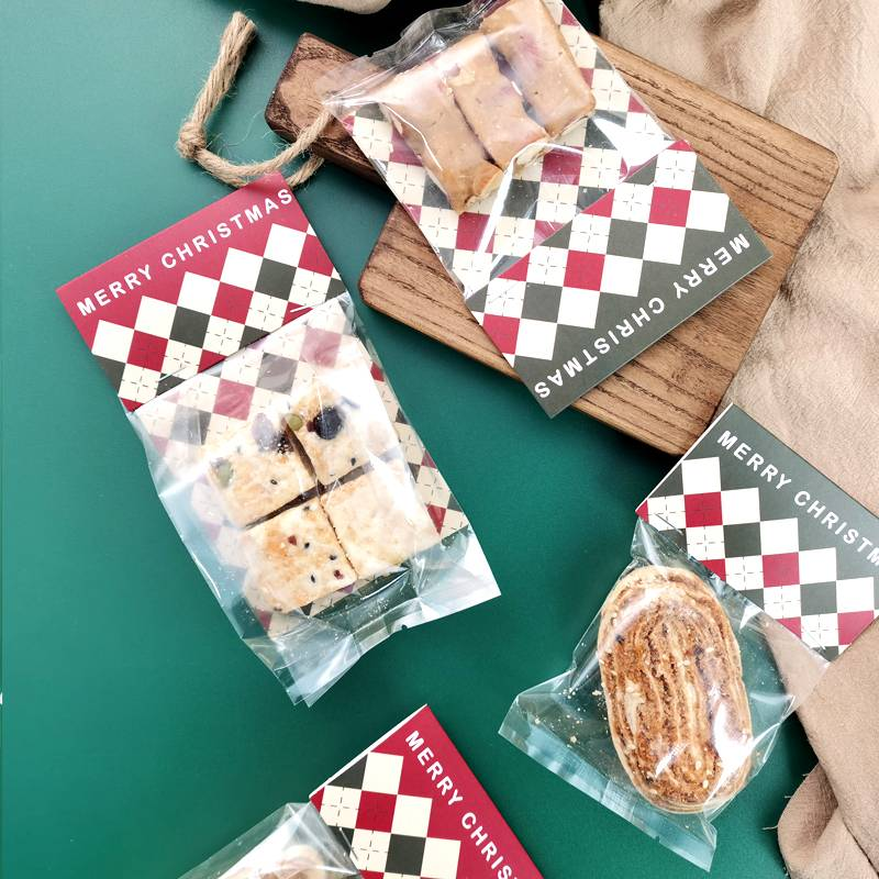 10 buc pungi de biscuiți de Crăciun mixte cu carton de fund în carouri, bomboane, fursecuri, nuga, fulg de zăpadă lipicios, pungi transparente crocante, pungi de ambalare coapte_voghion.com