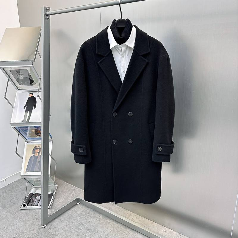 Haină de iarnă pentru bărbați, 100% lână, cu două fețe, din lână de înaltă calitate, neagră, vrac, îngroșată_voghion.com