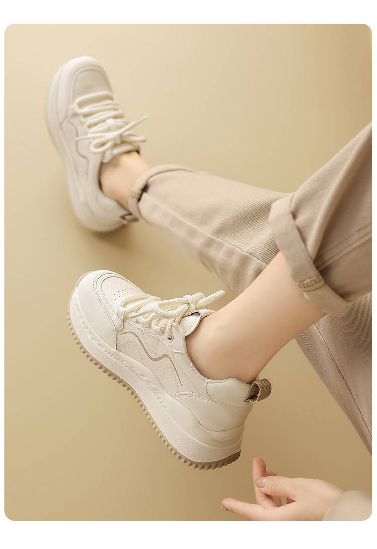 cameido Women's 2025 Spring Casual Athletic White Sneakers. These Shoes Have A Round - Toe Design And Come With Laces, Featuring Thick Soles_voghion.com
