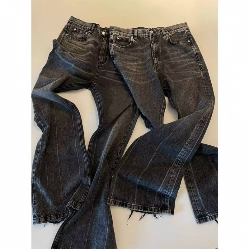 Herrenbekleidung verwaschene schwarze Schlagjeans für Männer High Street Vibe Style Loose Wide Leg Cleanfit_voghion.com