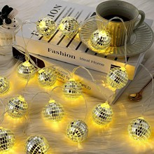 Spiegelkugel-Lichterkette, LED-Diskokugel, farbiges Licht, blinkende Lichterkette, Glas, Weihnachtsdekoration, Licht, europäische und amerikanische Lichterkette_voghion.com
