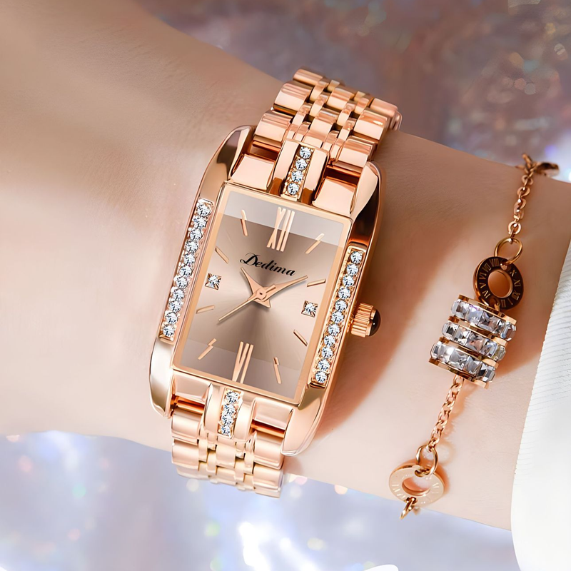 Damenuhren Damen Diamantbesetzte quadratische Digitaluhr Modische Modeuhr aus massivem Stahl mit Schleifenschnalle_voghion.com