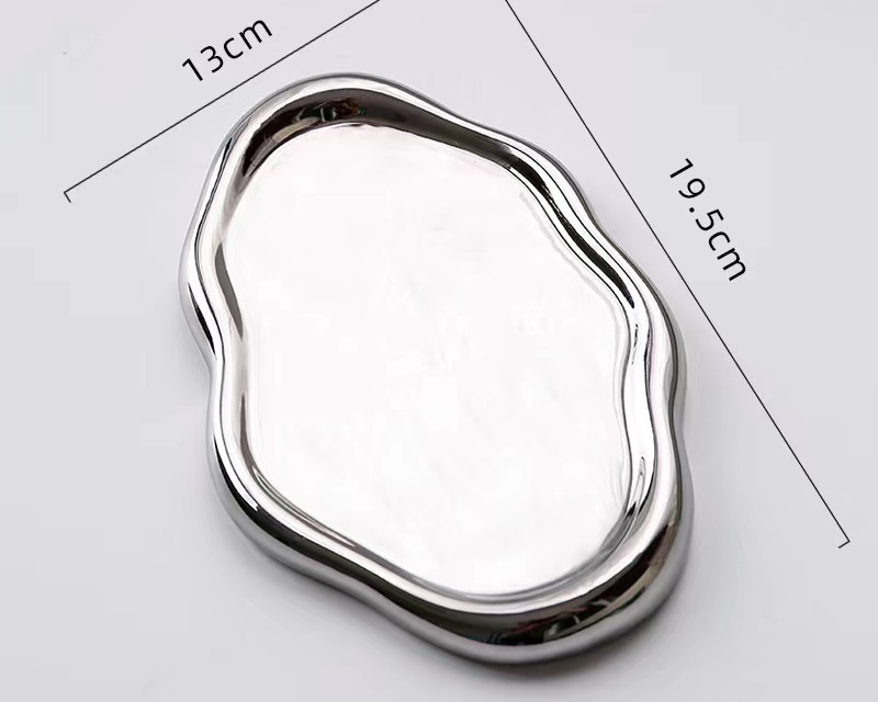 Plateau en céramique irrégulier – Plateau d'aromathérapie de luxe en argent galvanisé pour présentation de bijoux, décoration d'entrée et service de fruits/desserts_voghion.com
