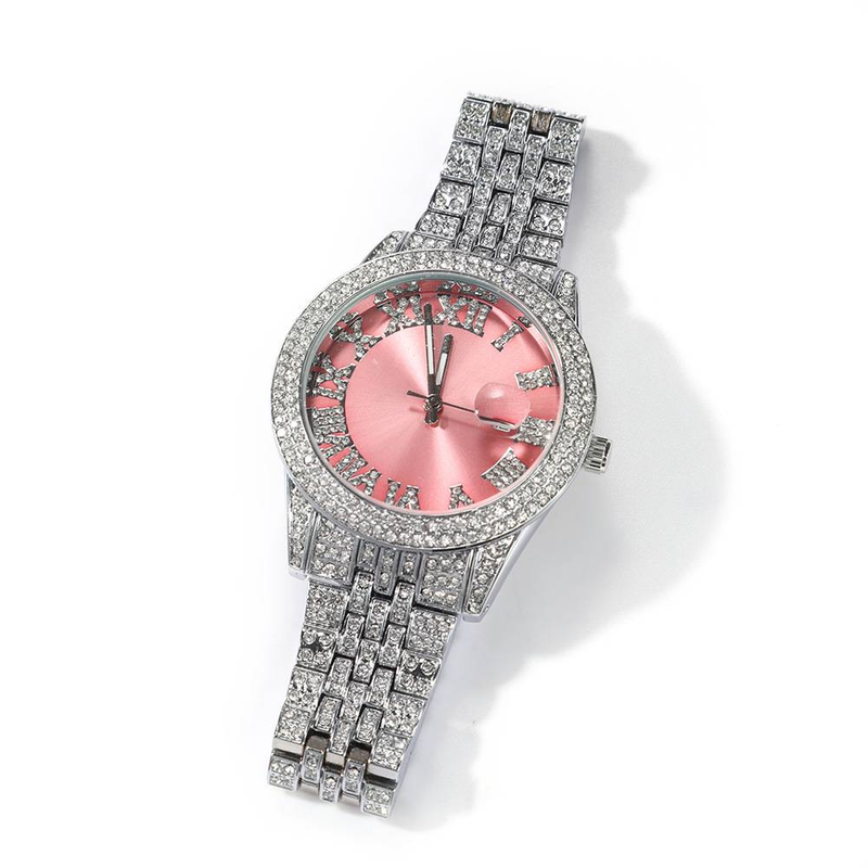 Montre unisexe LoveHype à diamant rose – Montre à quartz assortie pour couple avec boîtier rond de 42 mm_voghion.com