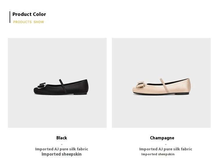 Sheepskin Version Pig Nose~Diamond Buckle Silk Satin Mary Jane Ballet Flats Women's Shoes_voghion.com