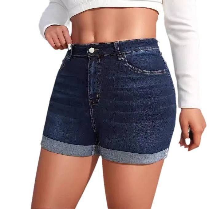 Jeansshorts für Damen – High Stretch Vintage Washed Jeansshorts mit aufgerolltem Saum, bequemer Passform mit mittlerer Taille, lässige Streetwear für den Sommer_voghion.com