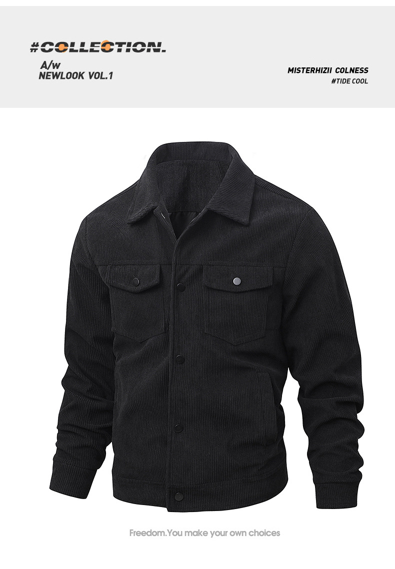 Men's Corduroy Jacket Slim Fit Casual Vintage Stand Collar Windproof Lightweight Polyester Coat For Spring Autumn_voghion.com