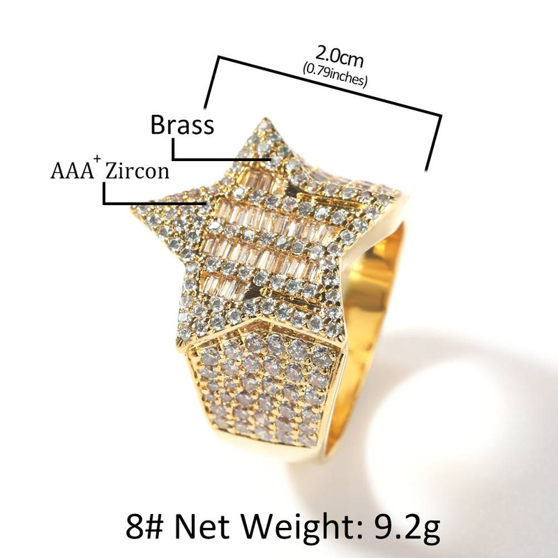 Men's Jewelry Cubic Zirconia Star Ring For Men Hip Hop Style Fashion Statement In Gold And Silver Sizes 7-9 T Square Stone Five Pointed Star Ring_voghion.com