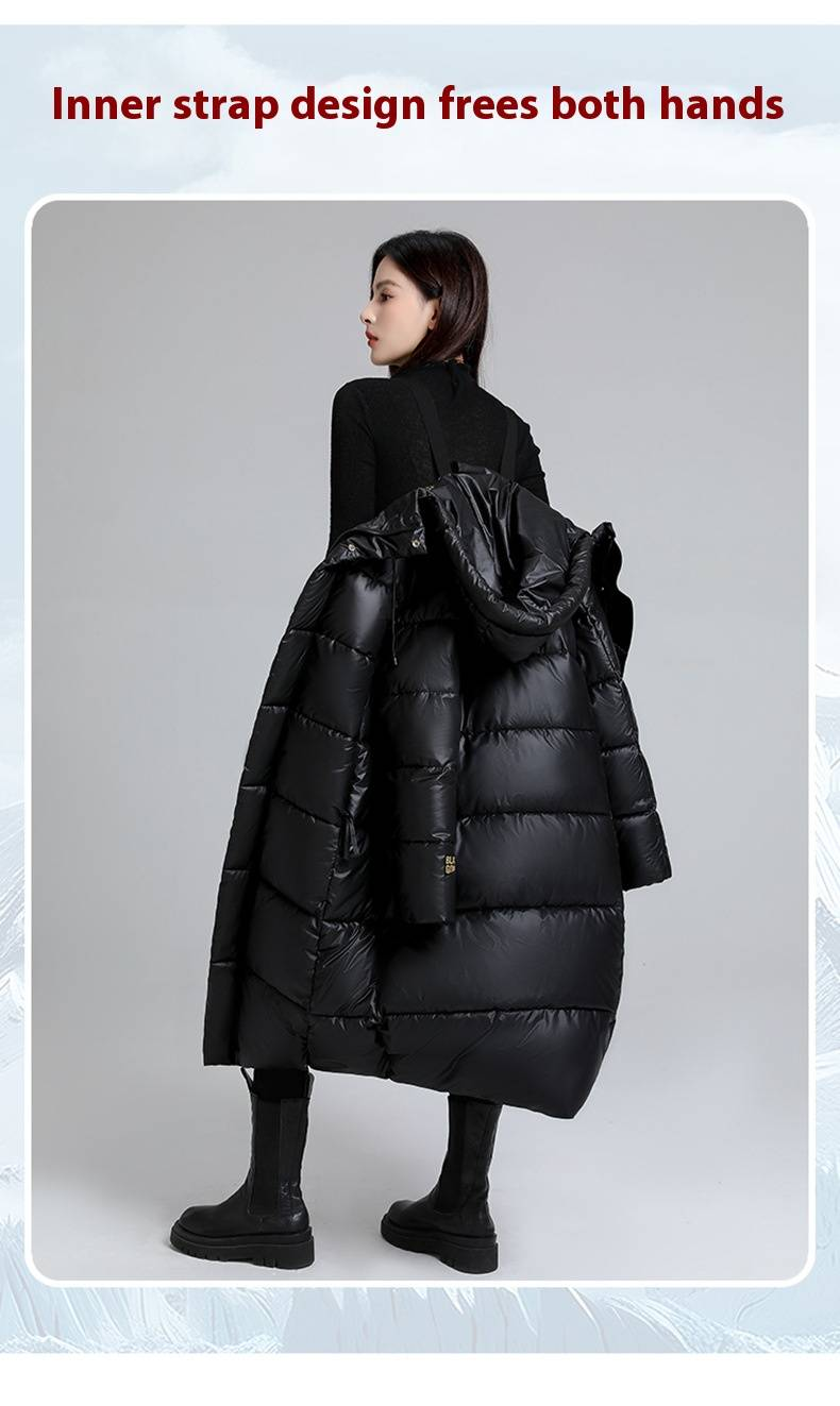 Women's Long Hooded Thermal Graphene Padded Coat - Winter Warm Loose Fit Jacket With Pockets, Black, Plus Size Available_voghion.com