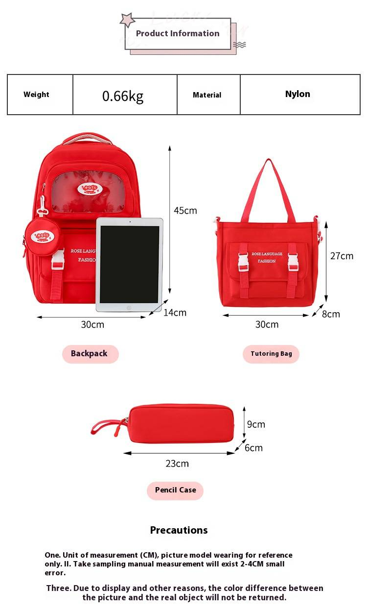Set di zaini per bambini - Zaino scolastico da 3 pezzi per ragazzi e ragazze, zaino leggero in nylon con spallacci ergonomici, graziosa stampa di lettere_voghion.com