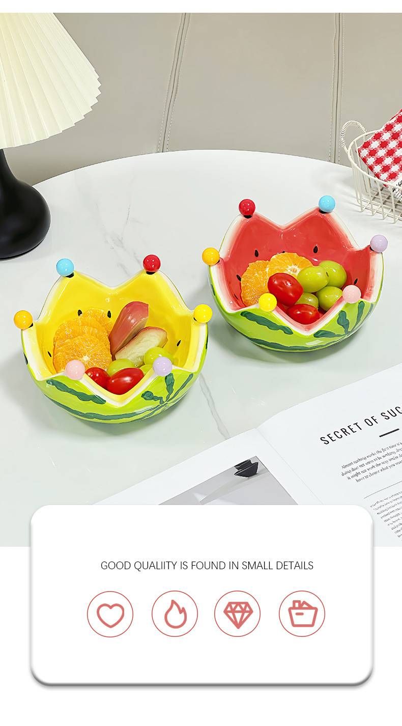 Wassermelonen-Obstteller, kreatives Keramik-Obstgabel-Set, große Kapazität, Wohnzimmer-Teetisch, Obstschale, Teller, süßes kleines Ornament_voghion.com