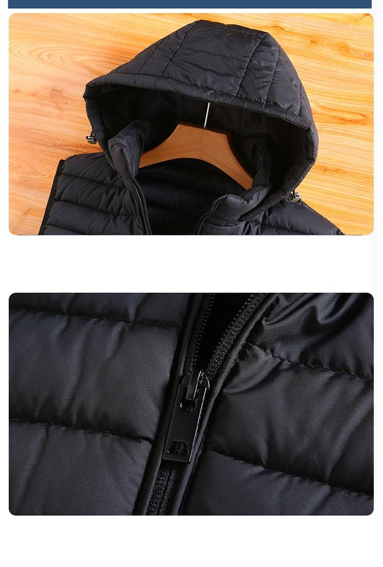 Leichte Herrenweste mit abnehmbarer Kapuze – Slim Fit Pufferjacke aus Polyester für lässige Winterkleidung (Schwarz/Rot/Khaki, L-7XL)_voghion.com
