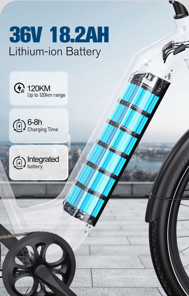 Bici elettrica da città ONESPORT OT05, motore da 250 W, batteria da 36 V 18,2 Ah, pneumatico da 27,5*2,25 pollici_voghion.com