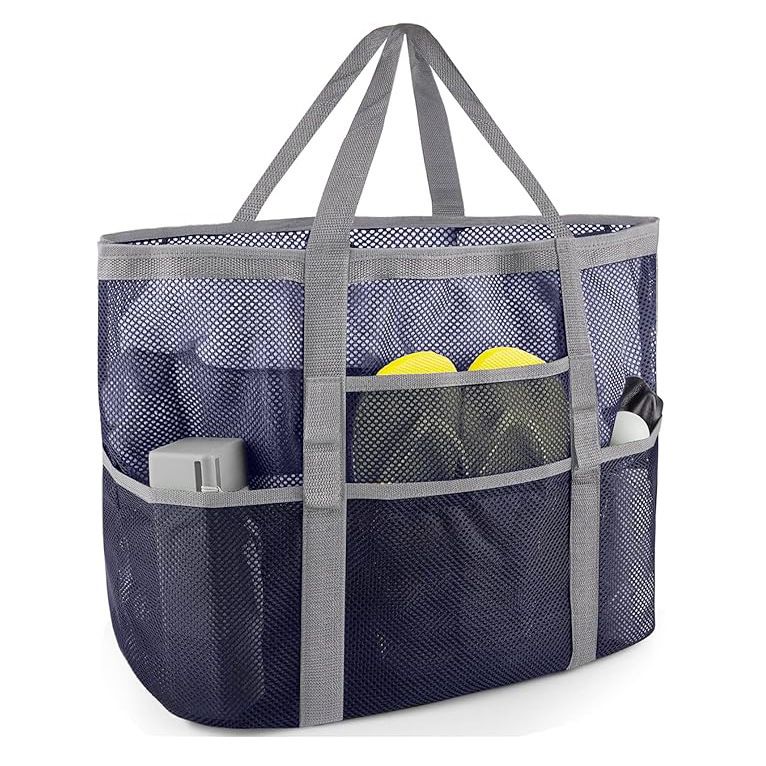 Borsa da spiaggia in rete di grandi dimensioni - Organizer da viaggio per articoli da toeletta di grandi dimensioni con manici, impermeabile e leggera (perfetta per vacanze, piscina, palestra)_voghion.com