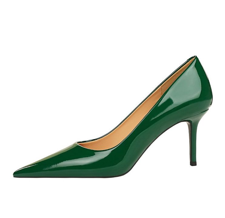 Dámské třpytivé lakované kožené lodičky na vysokém podpatku s tenkou, mělkou špičatou špičkou_voghion.com