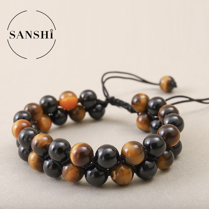 Bracciale da donna con pietre preziose naturali a doppio strato, con chiusura a pressione, da 8 mm, con perline singole di vari colori e miste_voghion.com