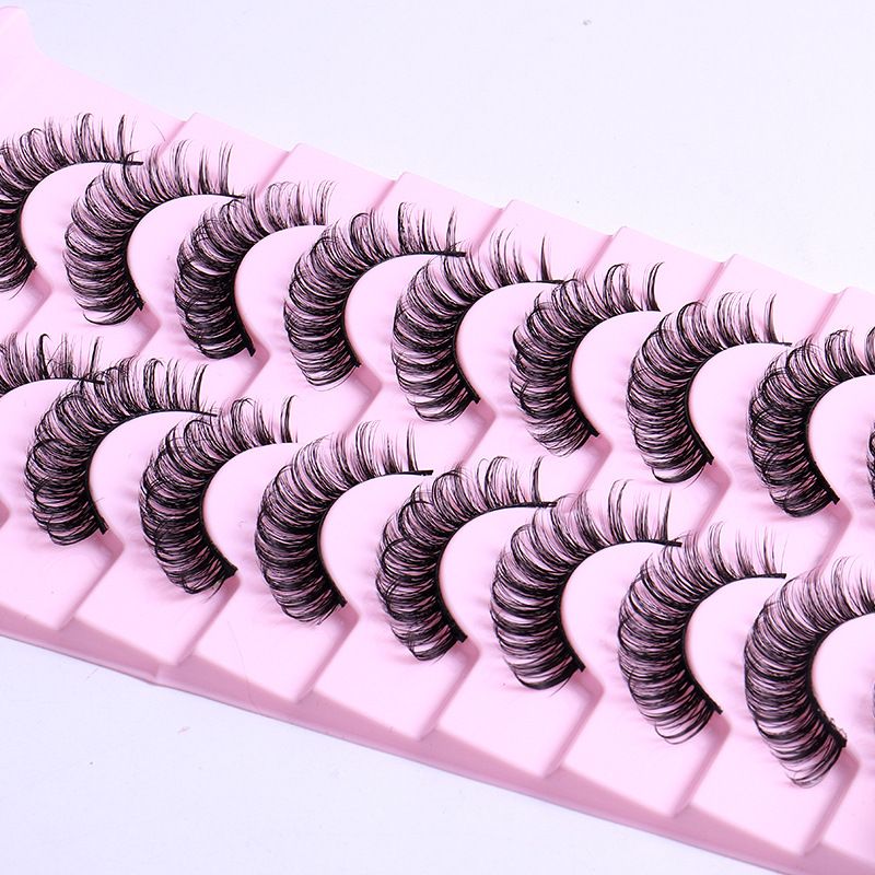 10 Pairs Of Russian Large High Curl Natural Eyelashes, Dense Black Cotton Thread False Eyelashes_voghion.com