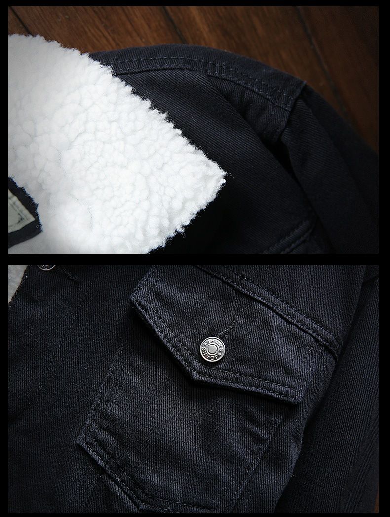 Herrenbekleidung Winter Plus Fleecekragen Jeansjacke Slim Fit Große Größe Baumwollmantel_voghion.com