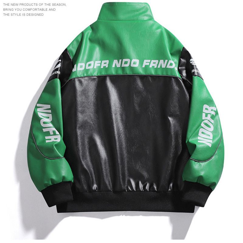 2025 neue Stil Cool Motorrad herren Leder Mantel Farbe-Block Racing Anzug Jacke Paar_voghion.com