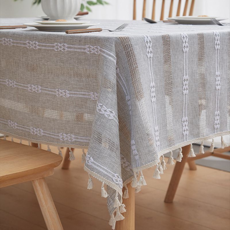 Nappe à rayures vintage française - Style ferme rustique avec détails brodés, élégante et stylée pour table à manger et table basse_voghion.com