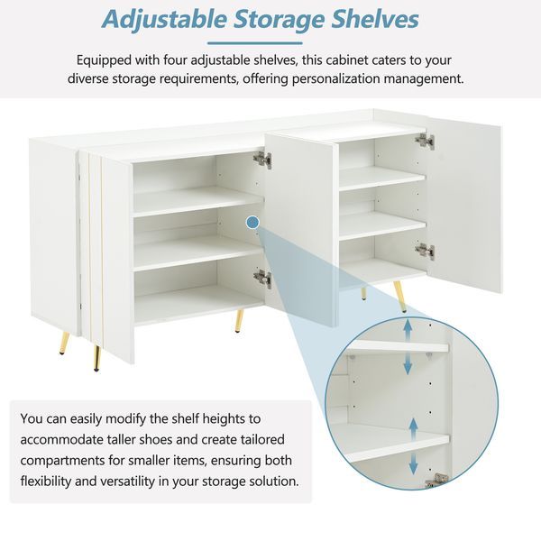 ON-TREND Luxurious Shoe Cabinet With 5 Metal Legs, Modern TV Stand With 4 Adjustable Shelves For TVs Up To 70', Minimalist Sideboard Cabinet With Go_voghion.com