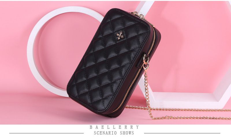 Baellerry Handytasche Damen kariert große Kapazität Kette Crossbody Damentasche modische vertikale Reißverschluss Geldbörse_voghion.com