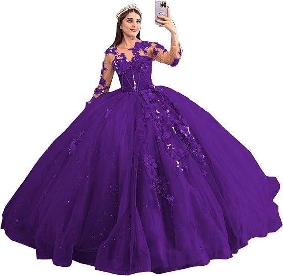 Ballkleid mit floraler Illusion und Perlendetails – Langärmliges A-Linien-Abendkleid für Abschlussbälle und Bankette (14 Farben) – US 0-28W_voghion.com