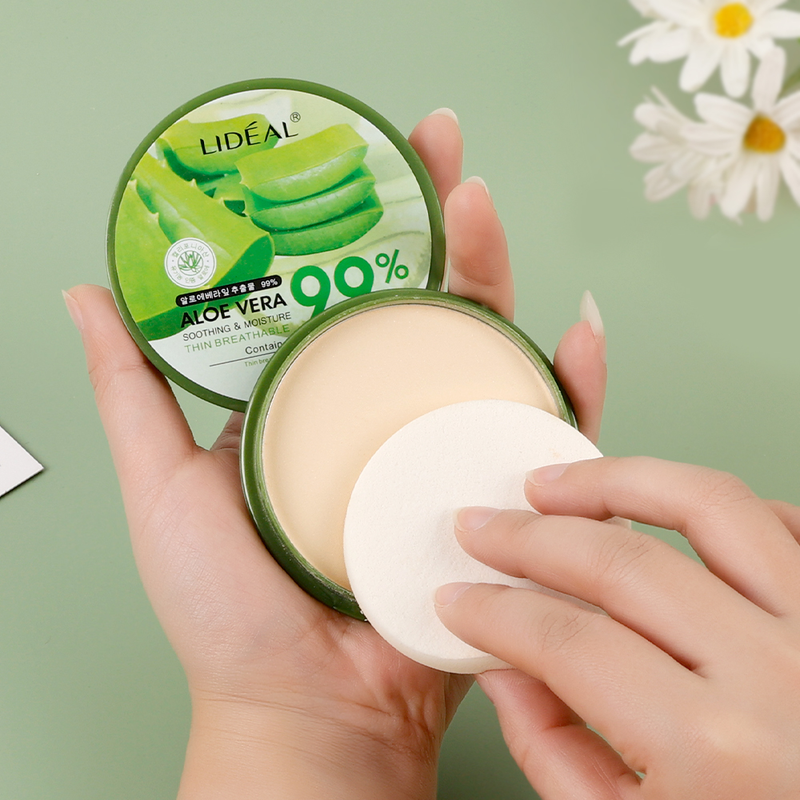 Waterproof 99% 1PC Aloe Vera Moisturizing Face Powder Smoothing Pressed Powder Breathable Makeup Concealer_voghion.com